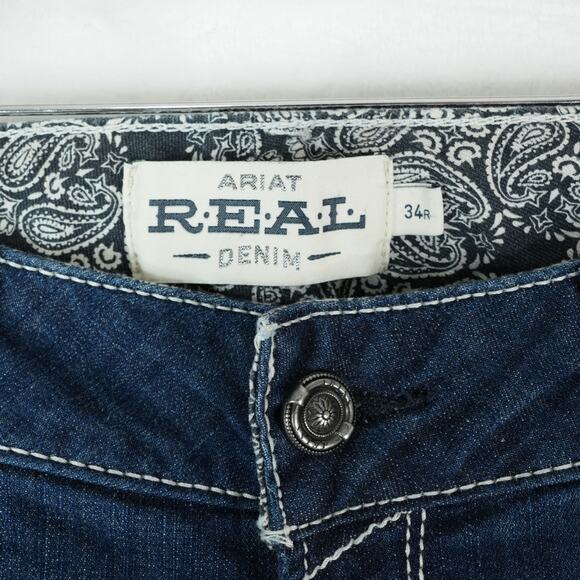 Ariat Real Denim Jeans Womens 34R Mid Rise Stretch Entwined Boot Cut Western - Picture 8 of 14